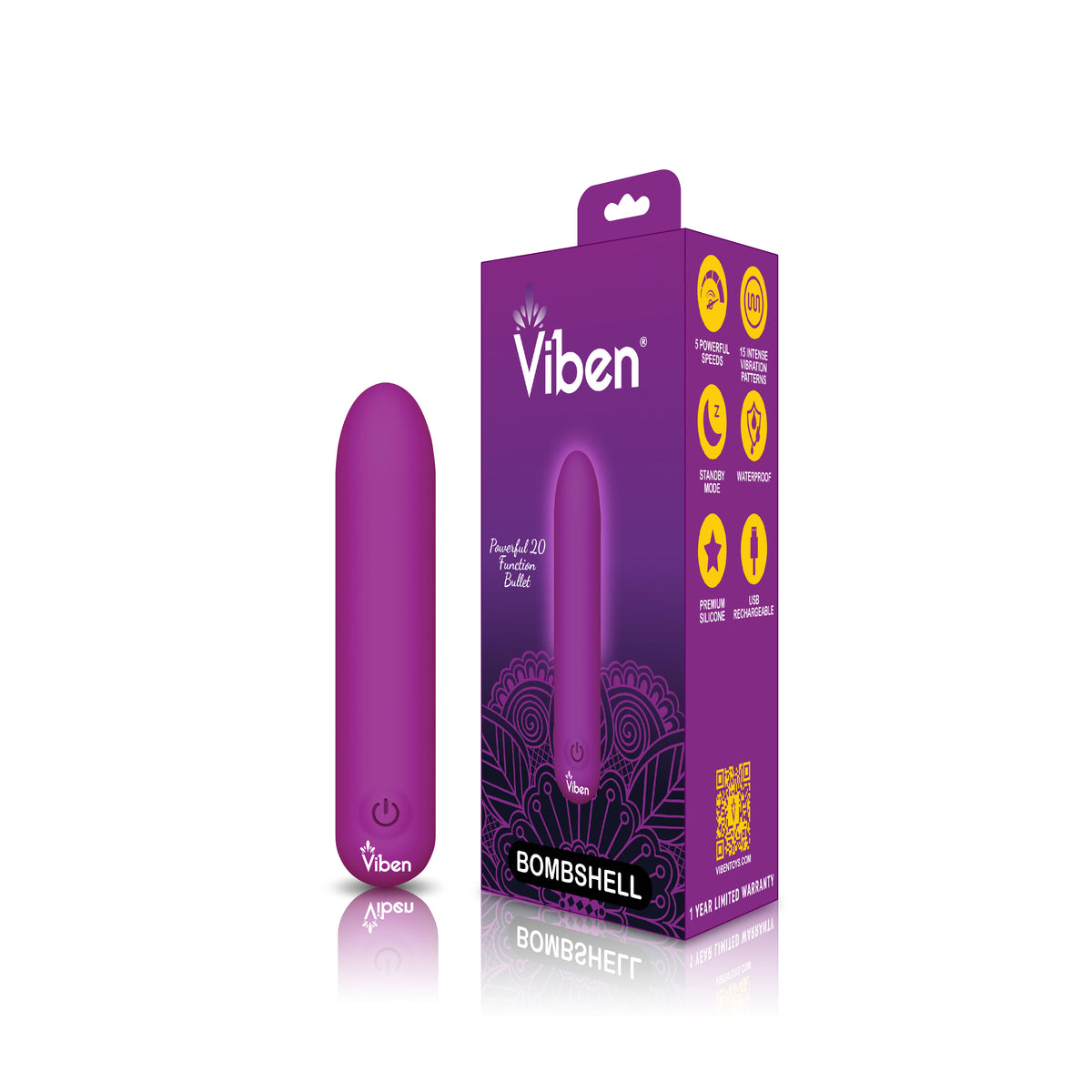 Bombshell 5 Speed 9.5cm USB Mighty Bullet Vibrator Berry Pink > Vibrators > Mini Vibrators