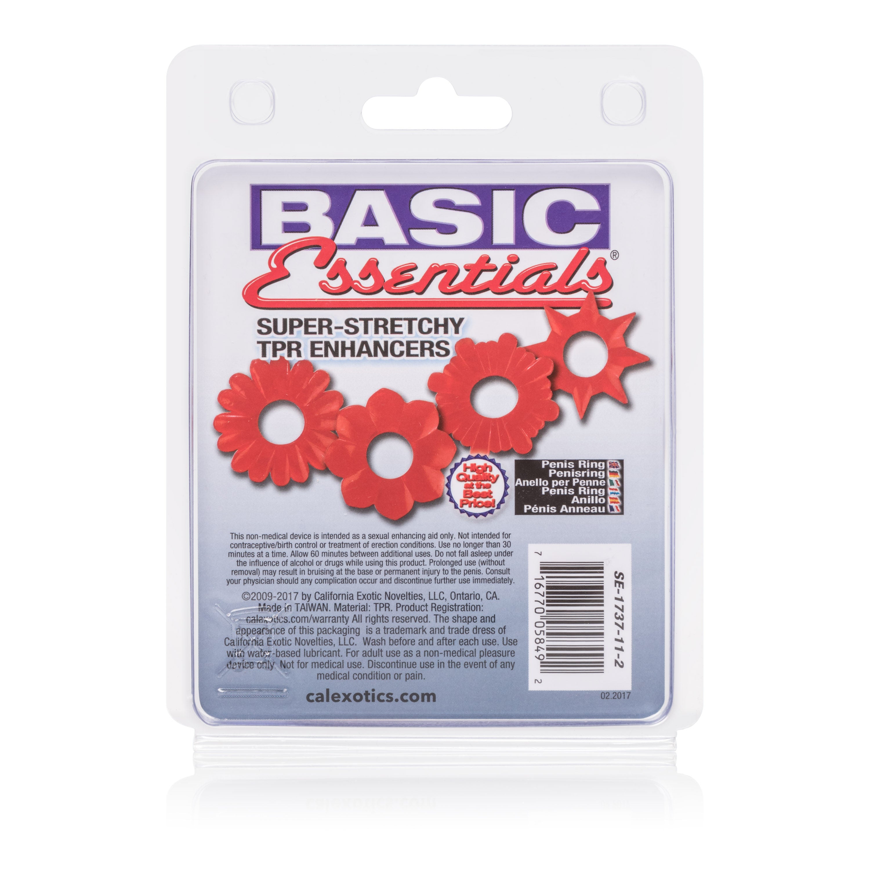 Basic Essentials 4 Pack Clear Stretchy Enhancers Sex Toys COCK RING Set
