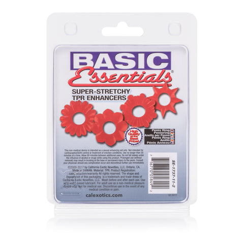 Basic Essentials 4 Pack Clear Stretchy Enhancers Sex Toys COCK RING Set