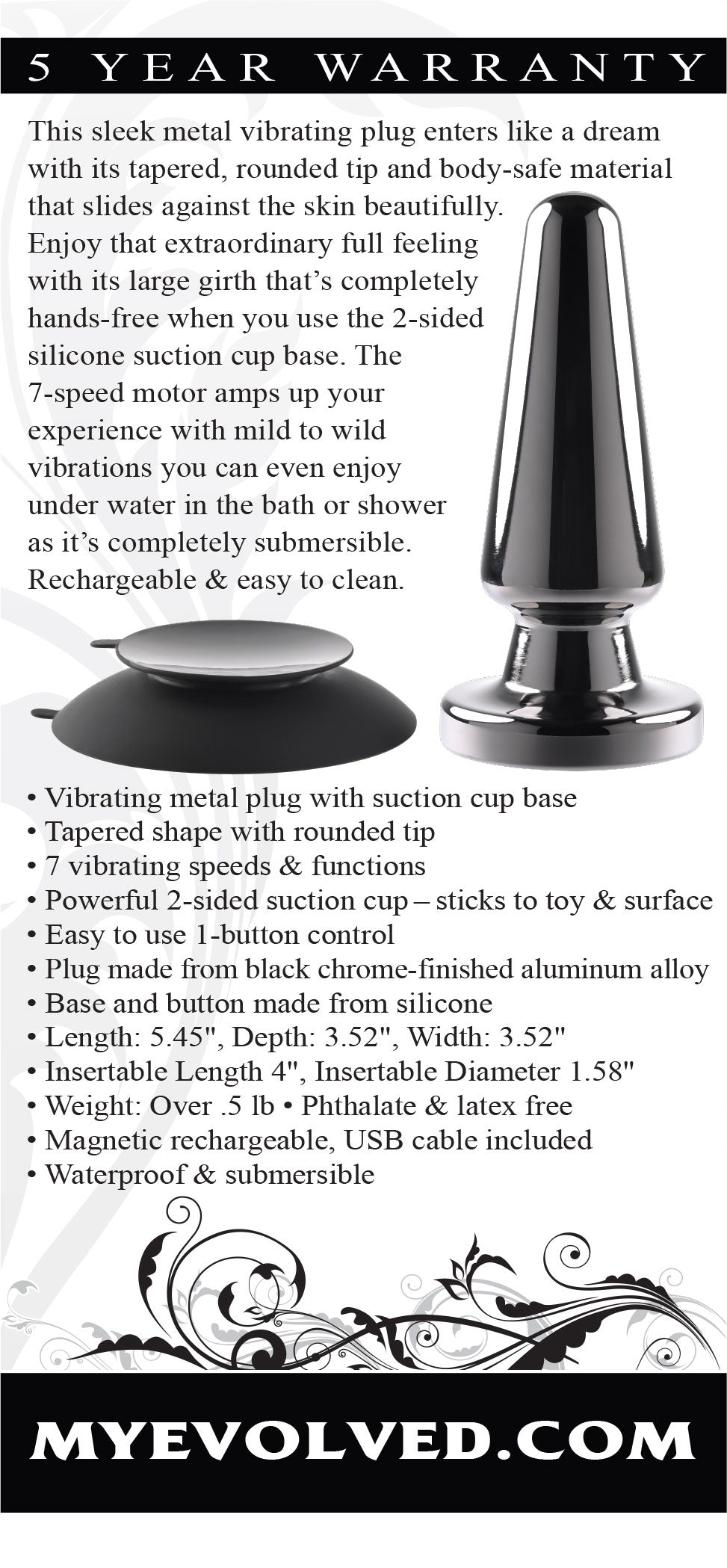 Advanced Black Chrome Metal Anal Plug with Suction Base Butt Plugs
