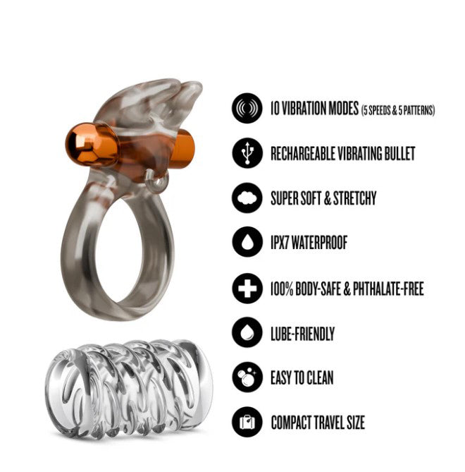 Stay Hard Vibrating Cock Ring Set With Textured Sleeve – Vibrating Cock Ring Set > Cock Ring > Vibrating