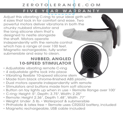 Adjustable Black Vibrating Cock Ring with Dual Motors and Remote Black Cock Rings Vibrating