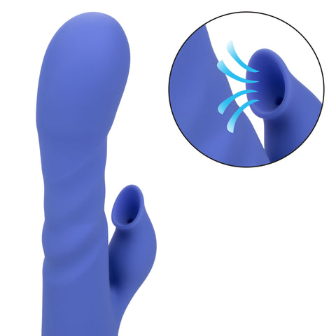 California Dreaming LA Love Blue Silicone Triple Motor Rechargeable Massager with 10 Functions of Intimate Suction and 3 Speeds of Vibration and Thrusting VIBRATORS-RABBIT-MULTI