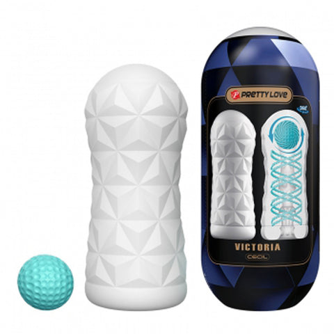 Victoria Blue Male Masturbation Sleeve with Stimulation Coil White Strokers - Manual