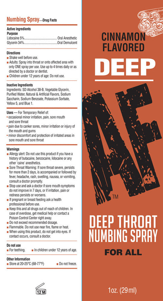 Deep AF Cinnamon Flavoured Deep Throat Spray 29 mls > Lube > Oral Gels & Sprays
