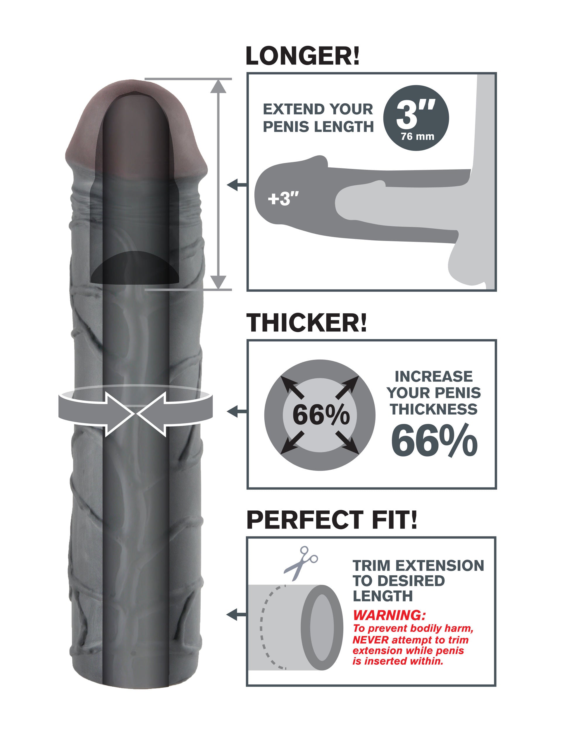 Fantasy X-Tension Mega 3-Inch Penis Extension Sleeve Black SLEEVES