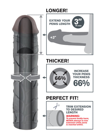 Fantasy X-Tension Mega 3-Inch Penis Extension Sleeve Black SLEEVES