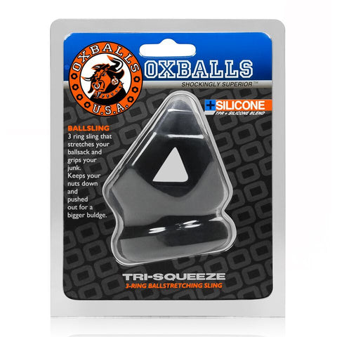 Tri-Squeeze Ball Stretch Cock Sling in Black Ice by Oxballs Black COCK RINGS Sling