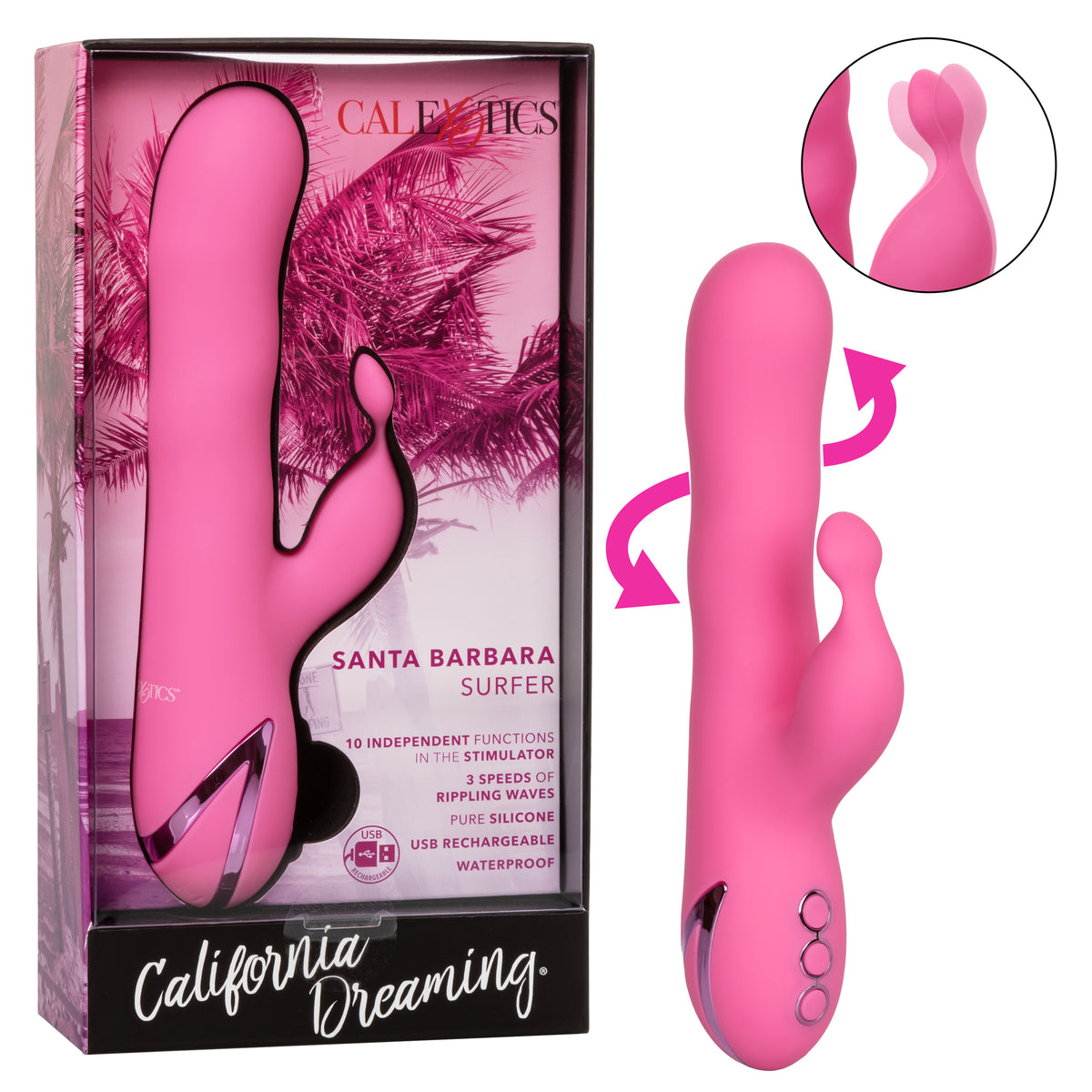 California Dreaming Santa Barbara Surfer 4.75 Inch Pink Silicone Massager | Dual Action Default Title > Vibrators > Ladies > Rabbit