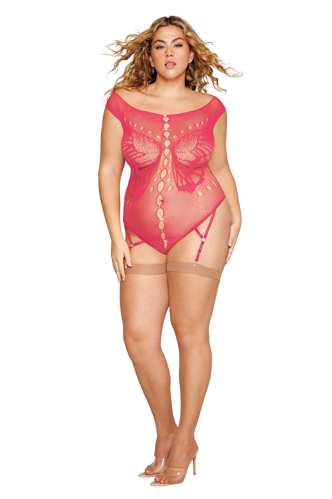 Queen Size Watermelon Garter Teddy Lingerie With Rhinestones Secondary image