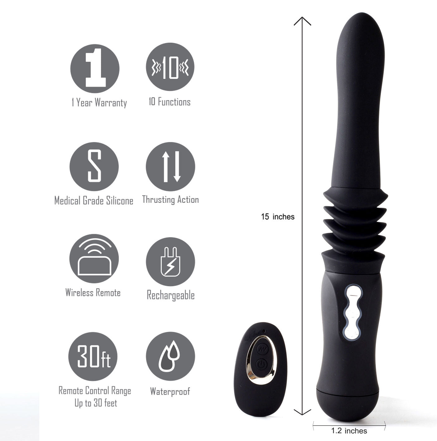 Maia Novelties Max (Black) – Rechargeable Thrusting Vibrator DONGS Thrusting