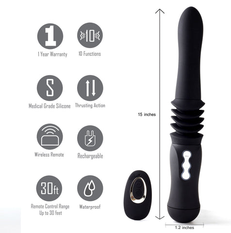 Maia Novelties Max (Black) – Rechargeable Thrusting Vibrator DONGS Thrusting