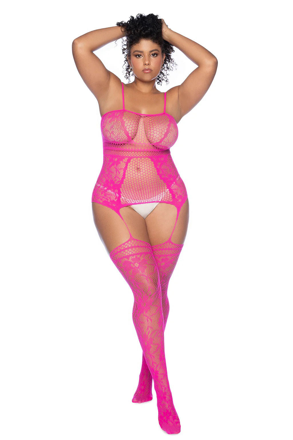 Ella Fishnet Body Stocking One Size Black Lingerie Bodysuit Pink Curvy Size > Clothes > Bodies and Playsuits