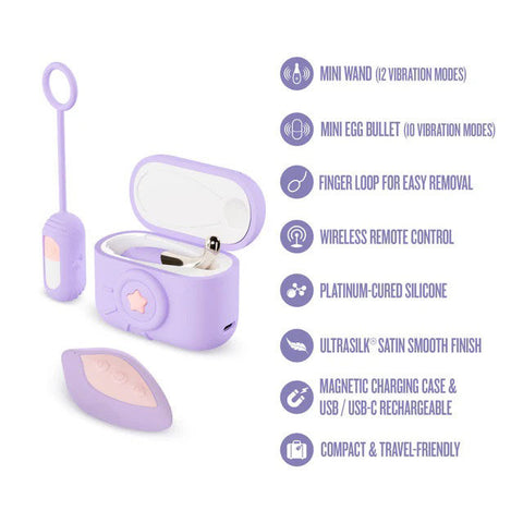 Play With Me Snapstar (Purple) – Travel-Ready Vibrator Set with Mini Wand, Bullet Vibe, and Wireless Remote BULLETS