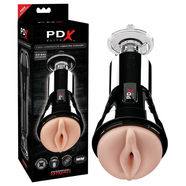 Pdx Elite Cock Compressor Vibrating Stroker for Enhanced Pleasure and Control Beige Strokers - Auto