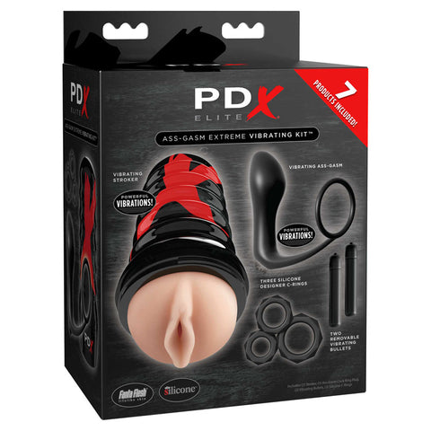 Pdx Elite Ass-Gasm Vibrating Kit Male Pleasure Set 11 Piece Collection Strokers - Auto