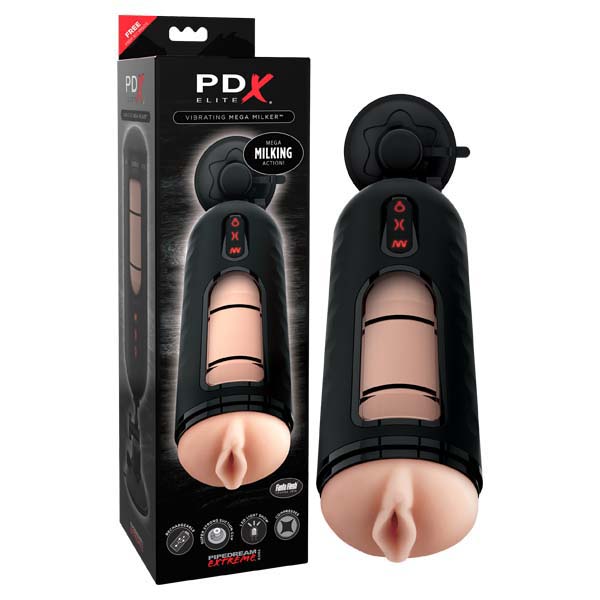 Pdx Elite Vibrating Mega Milker Rechargeable Powered Stroker Beige Strokers - Auto
