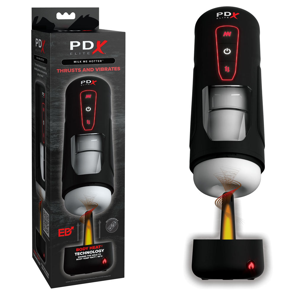 Pdx Elite Milk Me Hotter Thrusting Heating And Vibrating Auto Stroker Black Strokers - Auto