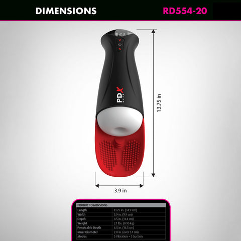 Pdx Elite Fap-O-Matic Pro Xl Red Usb Rechargeable Auto Stroker Strokers - Auto