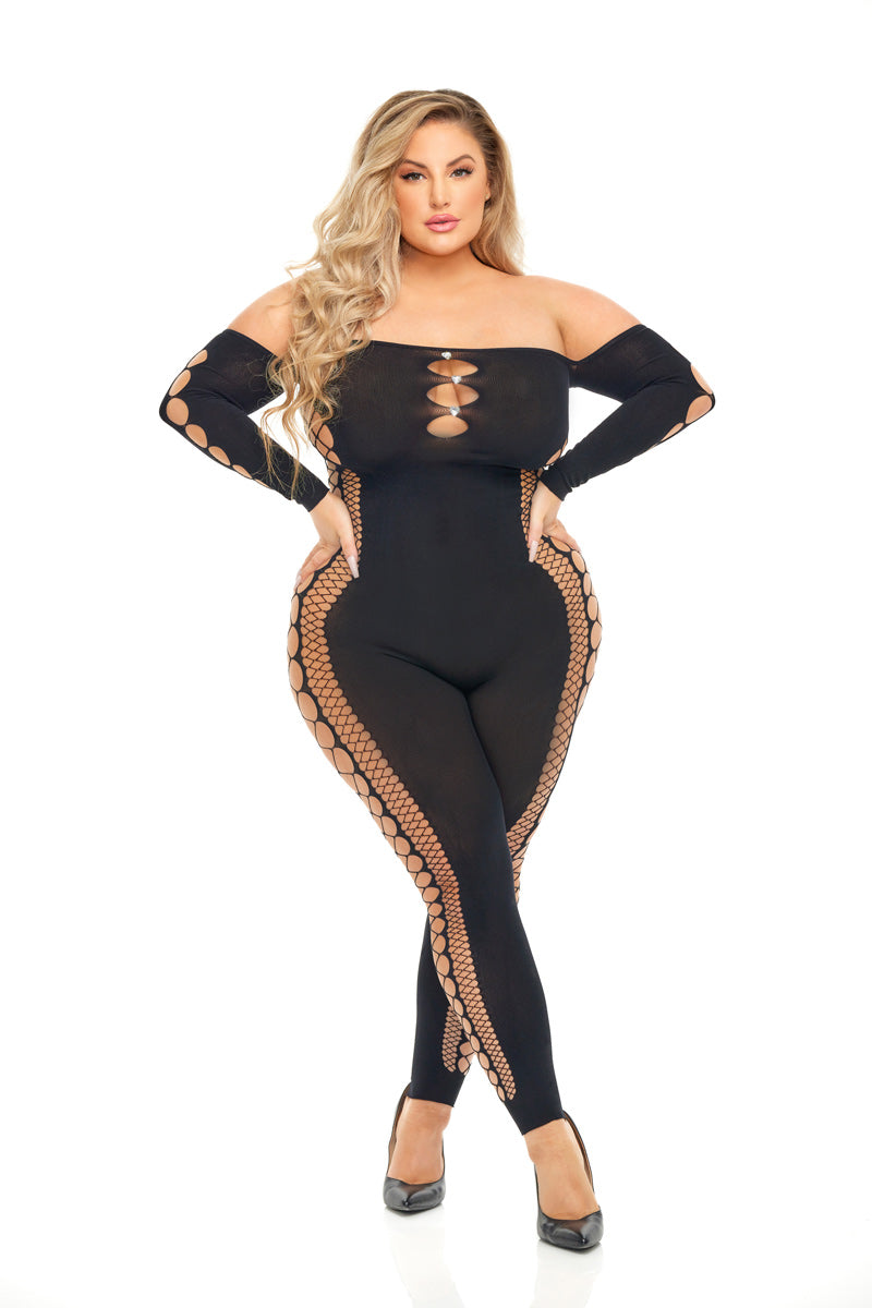 Queen Size Black Bodystocking Lingerie With Open Side Details > Clothes > Bodies and Playsuits