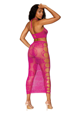 Seamless Bralette and Long Skirt Set with Rose Pattern in Beet Pink > Clothes > Dresses and Chemises