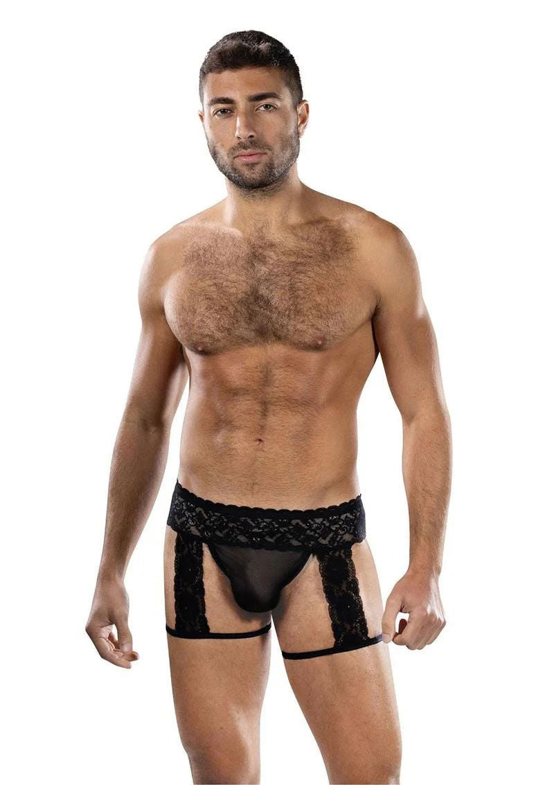 Midnight Stride (Black) – Men’s Sheer Lace Garter Mens Apparel