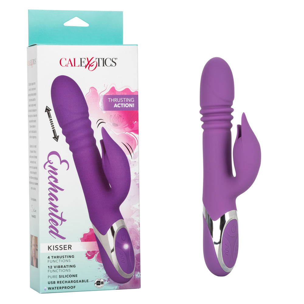 Enchanted Kisser Purple Silicone Rotating and Thrusting Vibrator with Clitoral Stimulator, USB Rechargeable, Waterproof, 12 Vibration Functions, 4 Shaft Rotation, 4 Thrusting Actions VIBRATORS-RABBIT