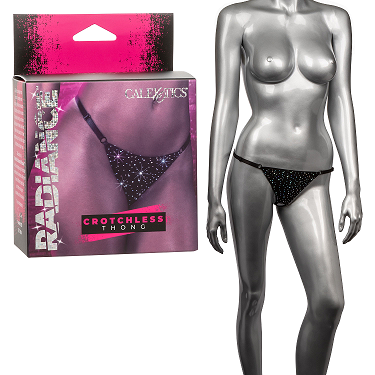 Radiance Black Rhinestone Crotchless Thong with Adjustable Straps and Stretchy Waistband Lingerie & Sexy Apparel