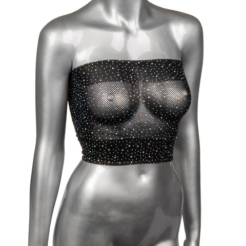 Radiance Black Rhinestone Mesh Bandeau Top – Stretchy Erotic Clothing > Clothes > Dresses and Chemises
