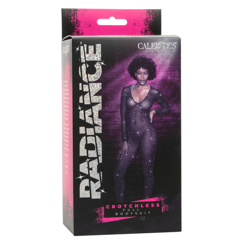 Radiance Crotchless Full Body Suit Black Mesh with Rhinestones, One Size Bodystocking