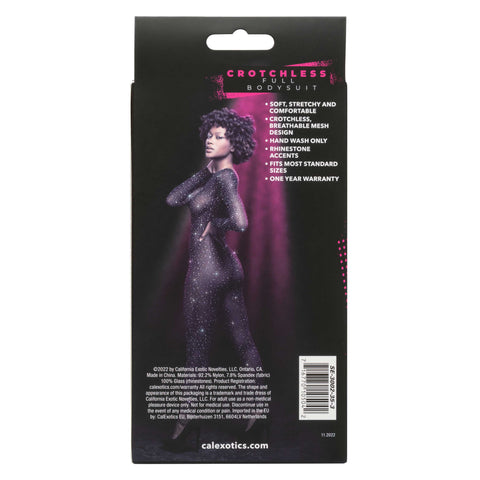 Radiance Crotchless Full Body Suit Black Mesh with Rhinestones, One Size Bodystocking