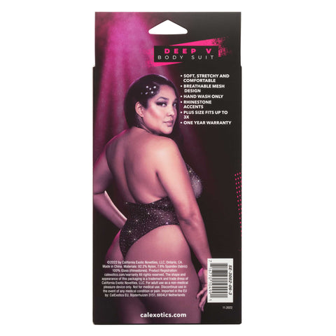 Radiance Plus Size Deep V Black Rhinestone Mesh Body Suit Size Up to 3X > Clothes > Plus Size Lingerie