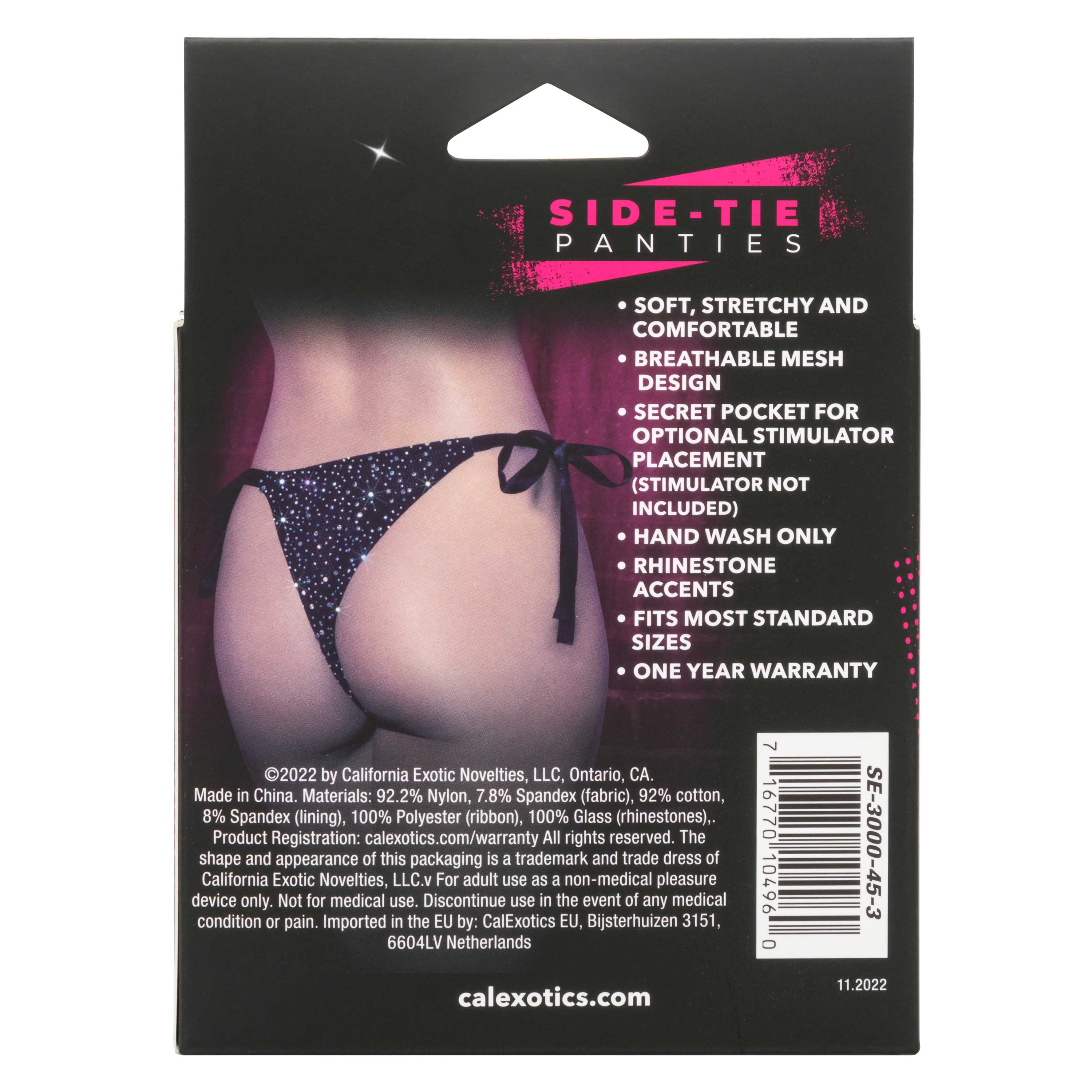 Radiance Side-Tie Panties Black Rhinestone Mesh with Satin Ties – One Size Panties
