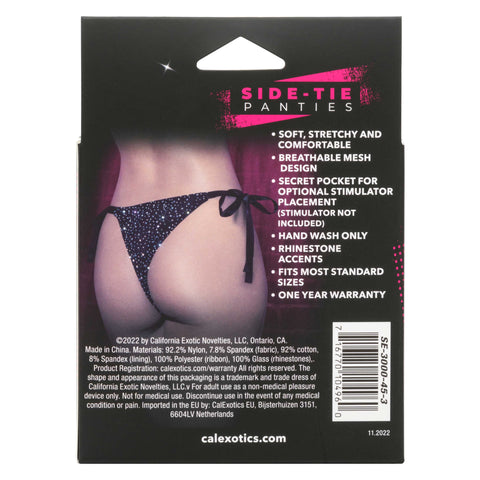 Radiance Side-Tie Panties Black Rhinestone Mesh with Satin Ties – One Size Panties