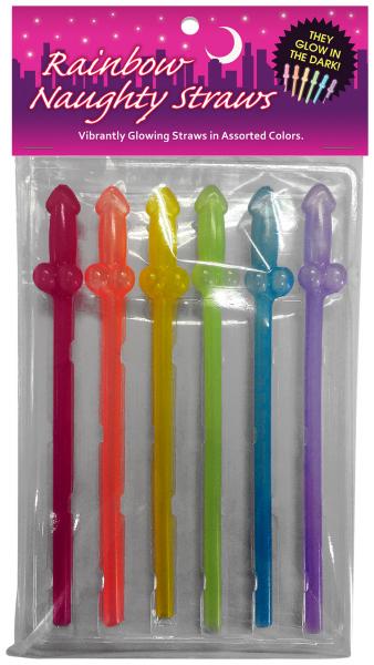 Rainbow Naughty Glow In The Dark Drinking Straws Set Bachelor & Bachelorette Items