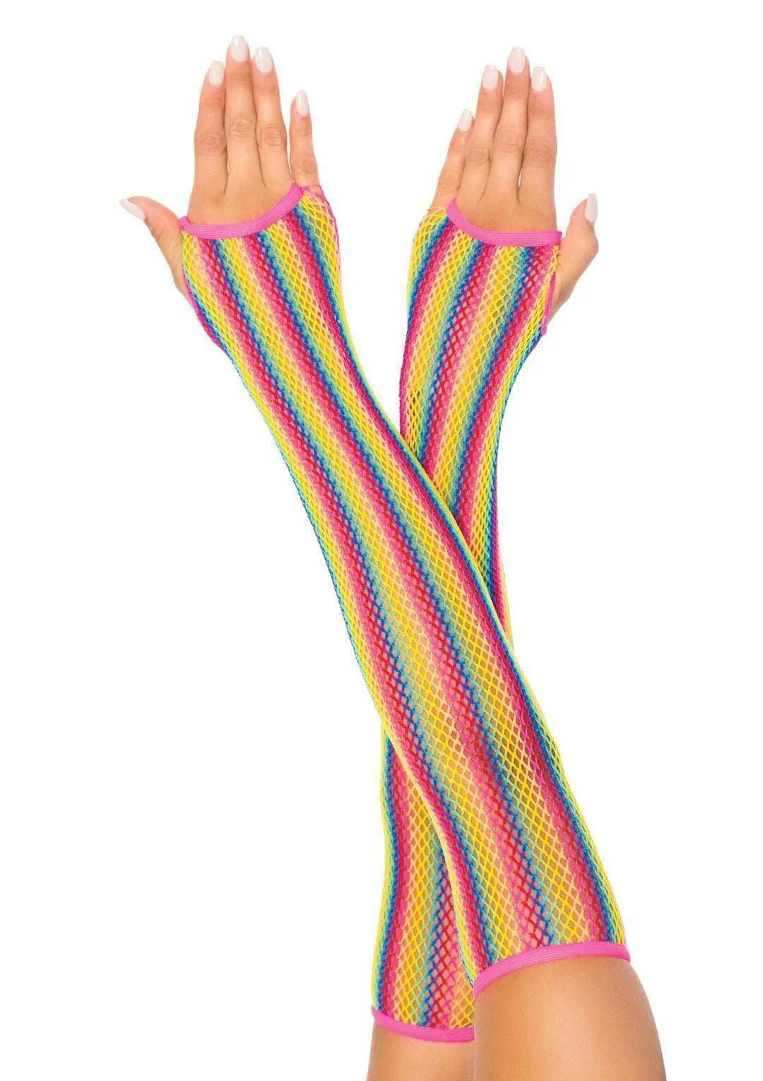 Rainbow Net Fingerless Arm Warmers Gloves One Size Multicolor > Clothes > Accessories Main image