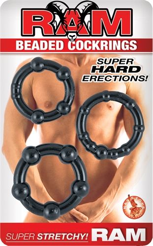 Ram Black Beaded Cock Rings Set of Three Stretchy Penis Rings COCK RING Set