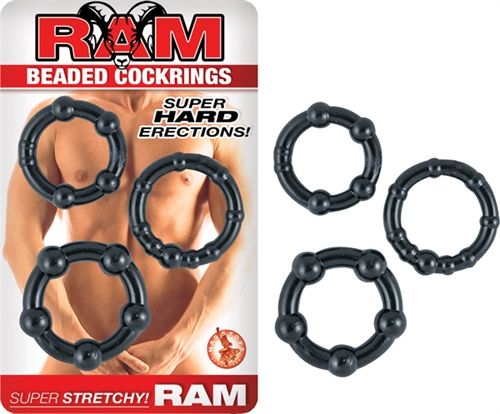 Ram Black Beaded Cock Rings Set of Three Stretchy Penis Rings COCK RING Set