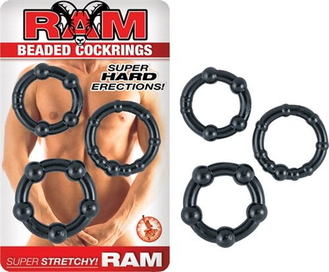 Ram Black Beaded Cock Rings Set of Three Stretchy Penis Rings COCK RING Set