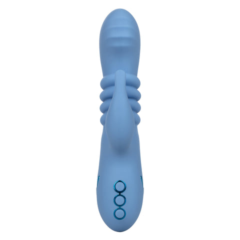 California Dreaming Santa Cruz Blue Coaster Massager with Triple Flickering Teaser and USB Rechargeable Waterproof Design VIBRATORS-RABBIT