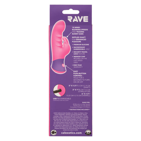 Rave Bunny Pink Silicone Dual-Action Massager with 10 Speeds USB Rechargeable Waterproof IPX7 VIBRATORS-RABBIT