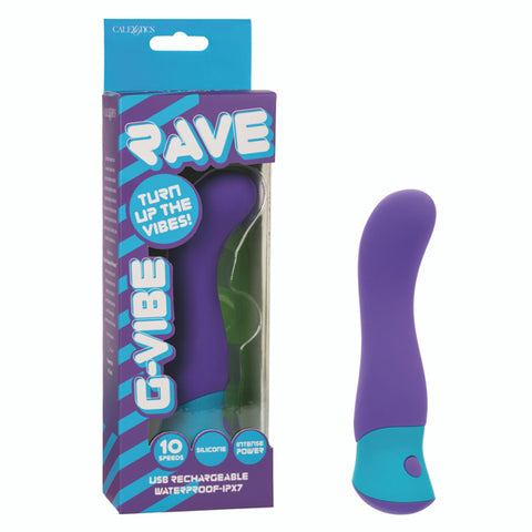 Rave G-Vibe Purple and Blue Silicone USB Rechargeable Waterproof G-Spot Massager with 10 Speeds and Intense Power Vibrators