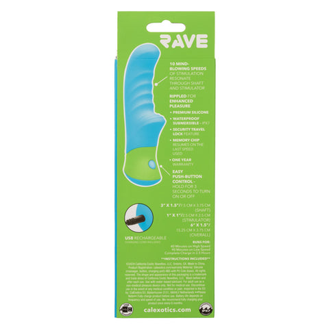 Rave Ridged G Blue and Green Silicone Massager with 10 Speeds Waterproof IPX7 USB Rechargeable Vibrators