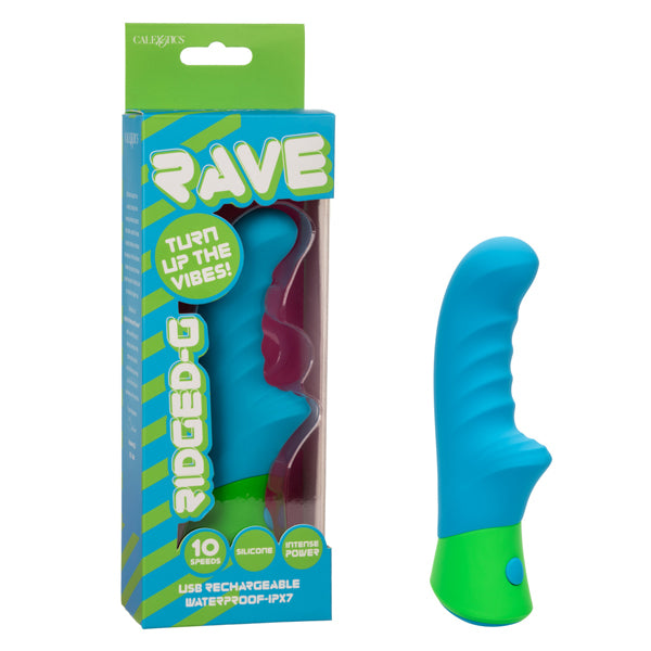 Rave Ridged G Blue and Green Silicone Massager with 10 Speeds Waterproof IPX7 USB Rechargeable Vibrators