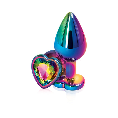Rear Assets Medium Metal Butt Plug with Rainbow Heart Gem Base ANAL TOYS