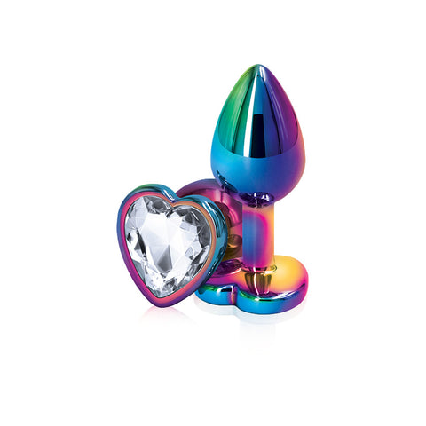 Rear Assets Multi Heart Small Metal Butt Plug with Gem Base > Anal Range > Jewel Butt Plugs