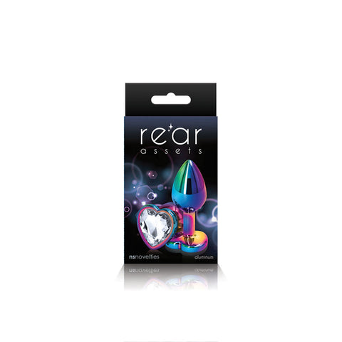 Rear Assets Multi Heart Small Metal Butt Plug with Gem Base > Anal Range > Jewel Butt Plugs