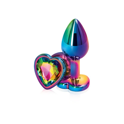 Rear Assets Multi Heart Small Metal Butt Plug with Rainbow Gem > Anal Range > Jewel Butt Plugs