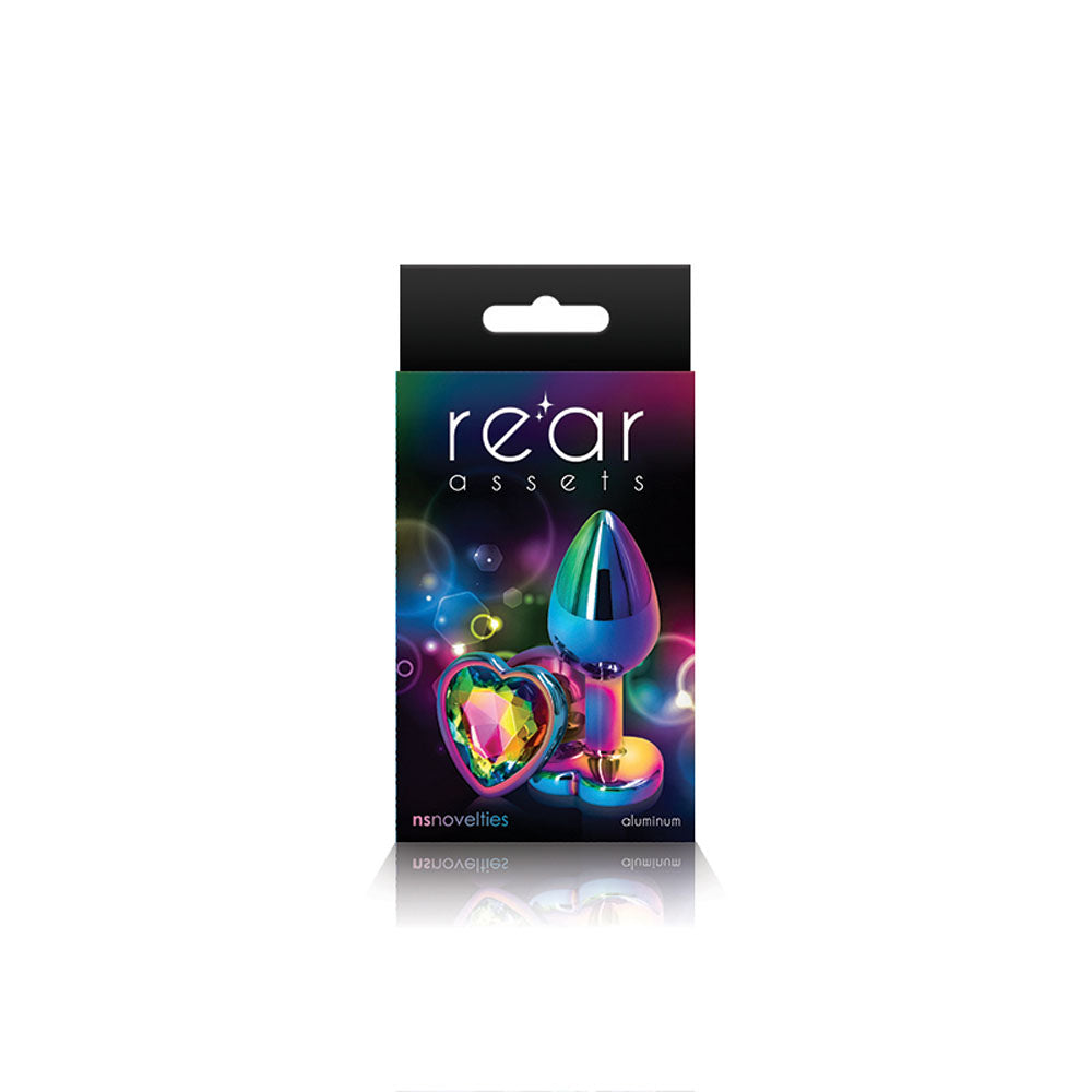 Rear Assets Multi Heart Small Metal Butt Plug with Rainbow Gem > Anal Range > Jewel Butt Plugs