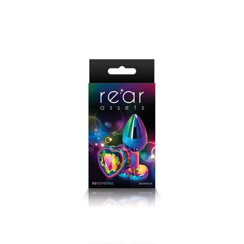 Rear Assets Multi Heart Small Metal Butt Plug with Rainbow Gem > Anal Range > Jewel Butt Plugs